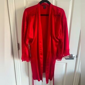 Victoria’s Secret satin red robe with lace detail size Medium/Large